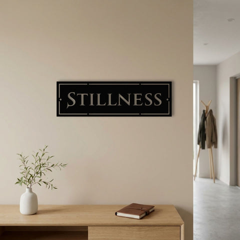 Stillness Word Plaque Metal Wall Art – Minimalist Word Sign