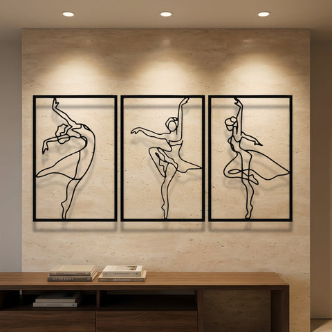 Ballet Dancers Trio Metal Wall Art – Line Art Wall Decor