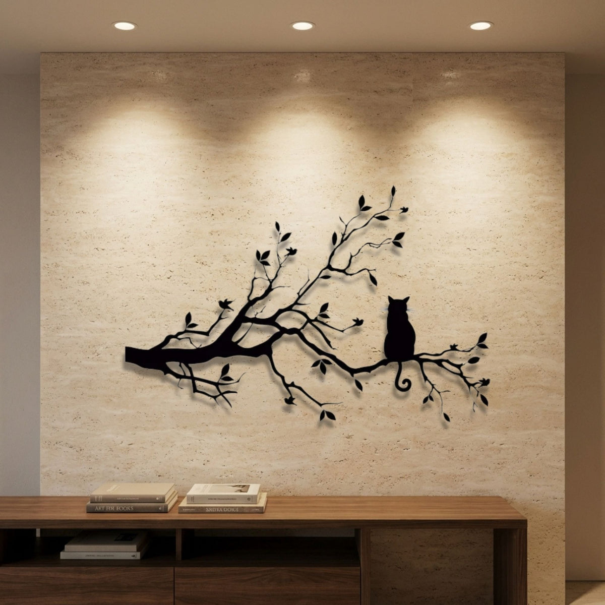 Cat on a Blossom Branch metal wall art – image 1