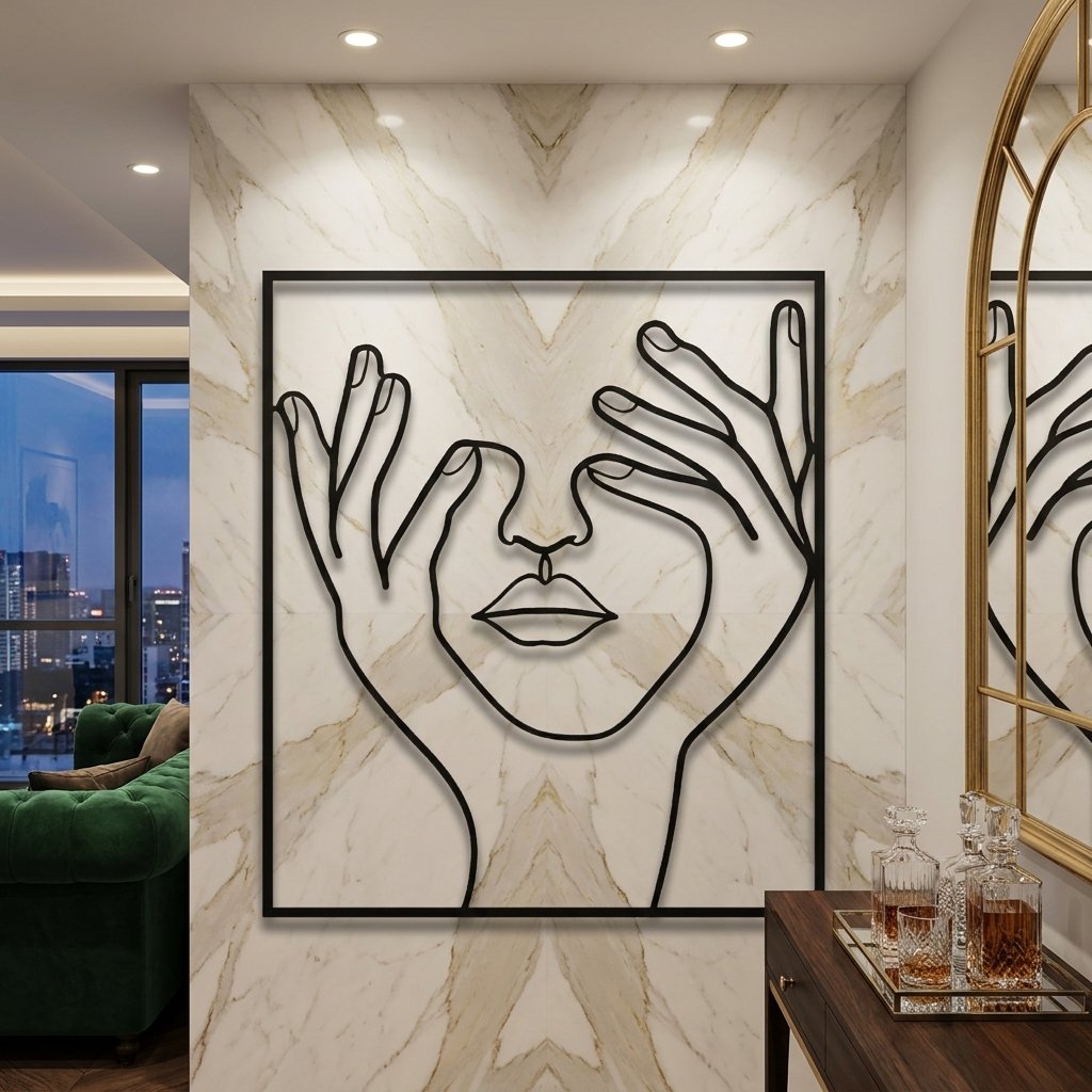 Face with Hands Line Art metal wall art – image 1