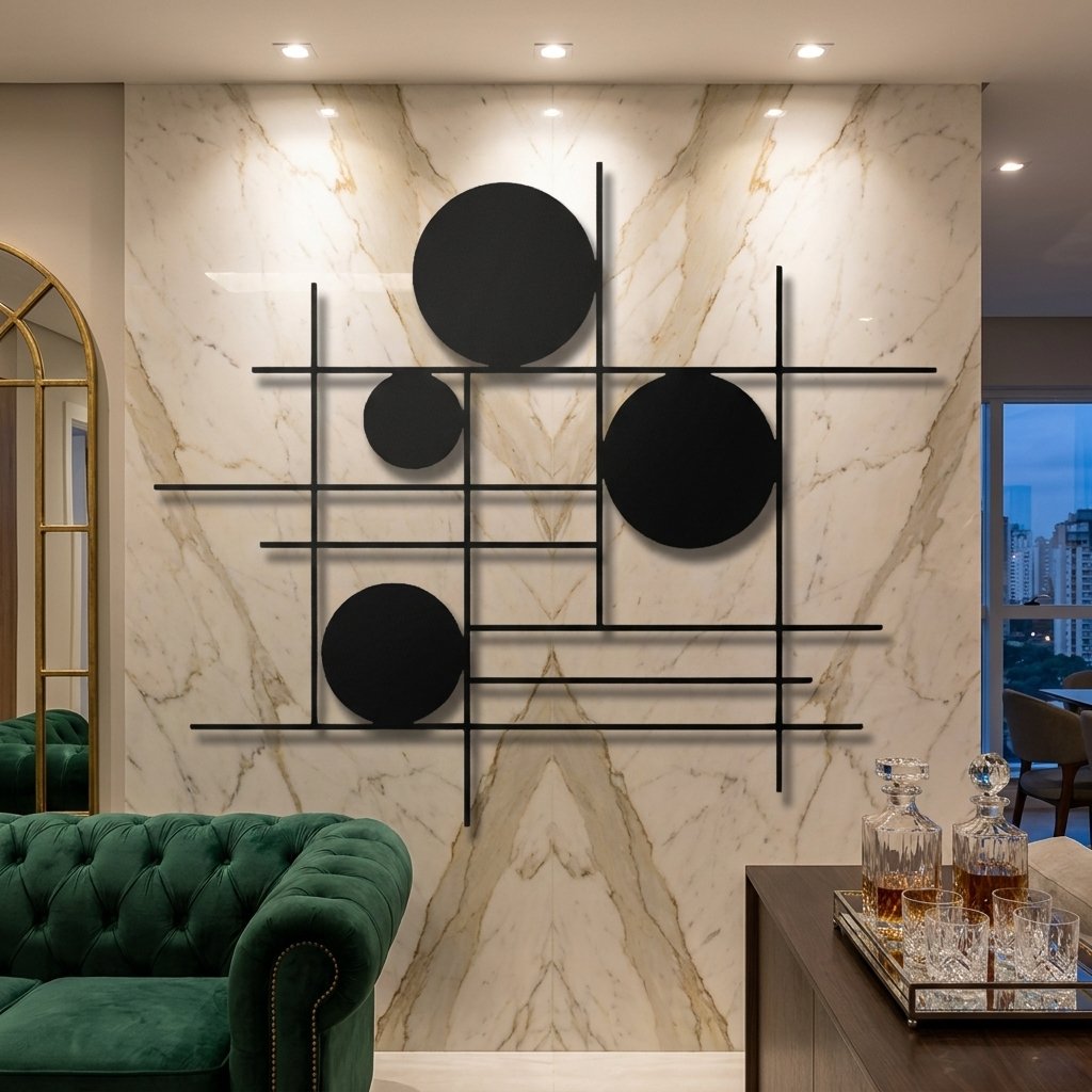 Circles on Grid Lines metal wall art – image 1