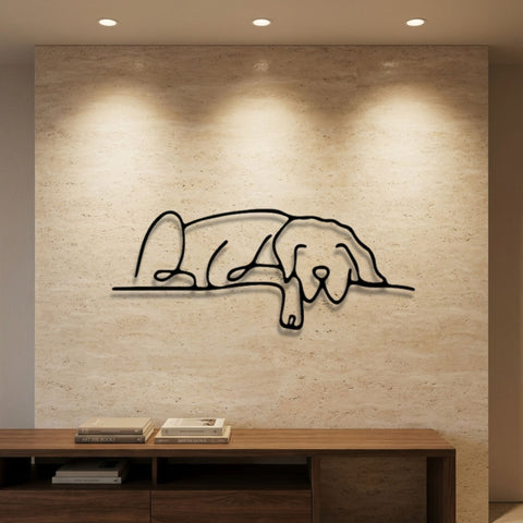 Sleeping Dog Line Art Metal Wall Art – Line Art Animal Wall Decor