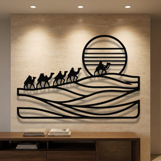 Camel Caravan at Sunset Metal Wall Art – Classic Travel Wall Decor