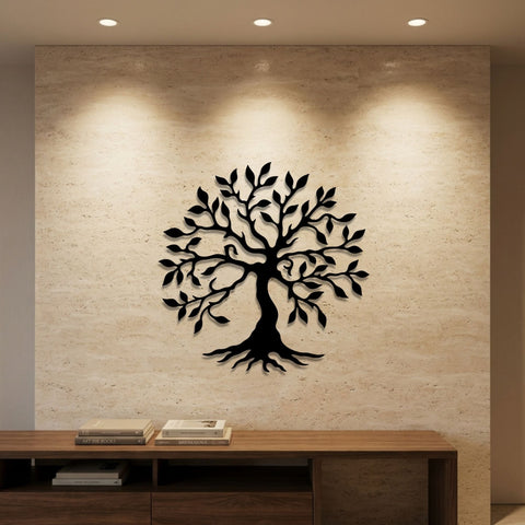 Tree of Life with Roots Metal Wall Art – Boho Botanical Wall Decor
