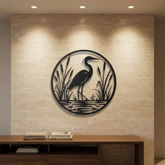 Heron in the Reeds Metal Wall Art – Farmhouse Animal Wall Decor