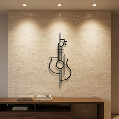 Abstract Guitar Lines Metal Wall Art – Line Art Music Wall Decor