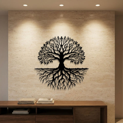 Rooted Tree of Life Metal Wall Art – Boho Botanical Wall Decor