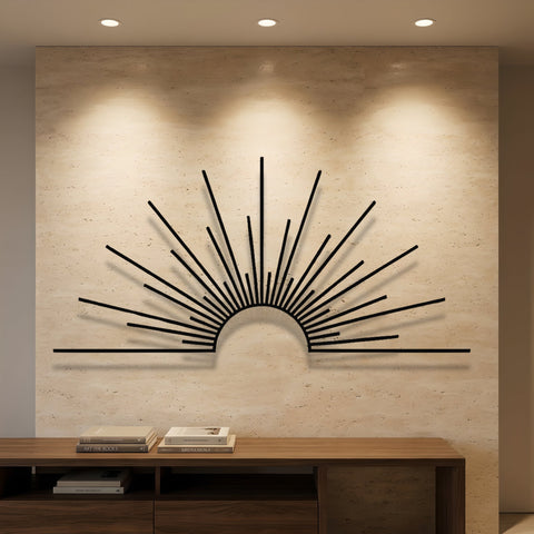 Sunrise Rays Metal Wall Art – Mid-Century Celestial Wall Decor