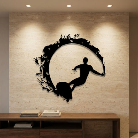 Surfer in the Wave Metal Wall Art – Coastal Sports Wall Decor