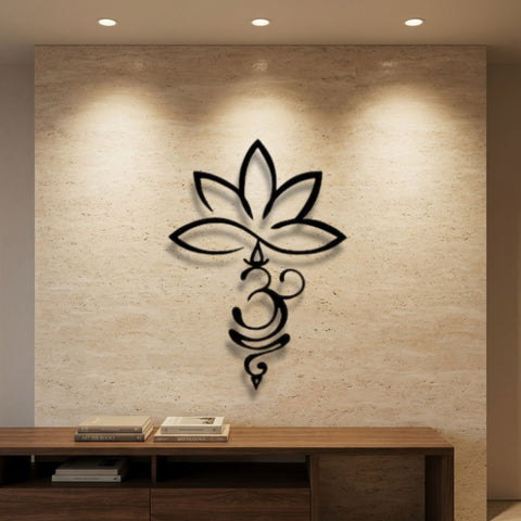 Lotus and Om Metal Wall Art – Boho Spiritual Wall Decor