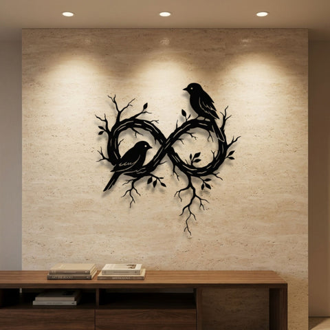 Birds on an Infinity Branch Metal Wall Art – Boho Animal Wall Decor