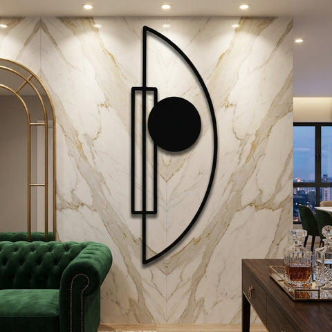 Half Circle and Sun Metal Wall Art – Mid-Century Wall Sculpture