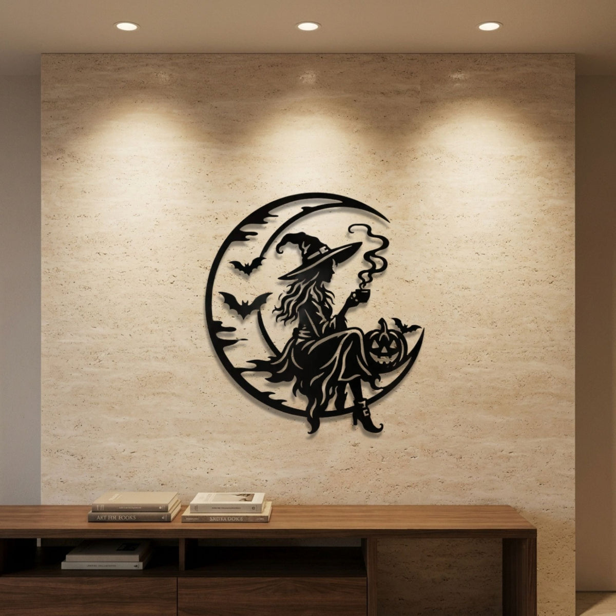 Witch on a Crescent Moon metal wall art – image 1