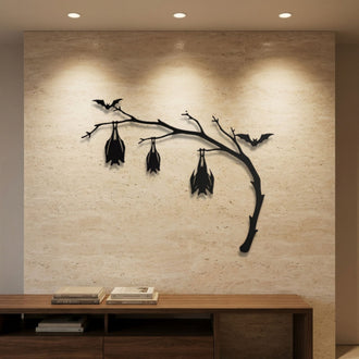 Bats on a Curved Branch Metal Wall Art – Halloween Wall Decor