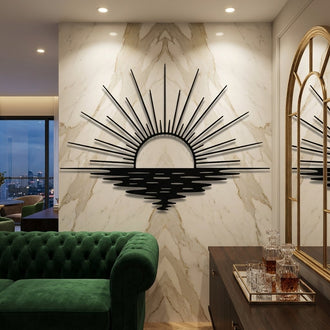 Sunburst Over Water Metal Wall Art – Mid-Century Coastal Wall Decor