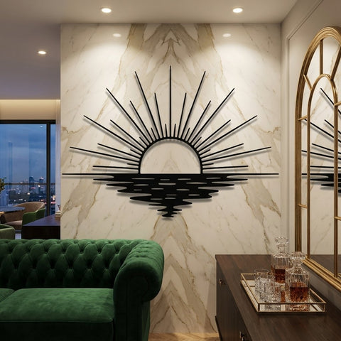 Sunburst Over Water Metal Wall Art – Mid-Century Coastal Wall Decor