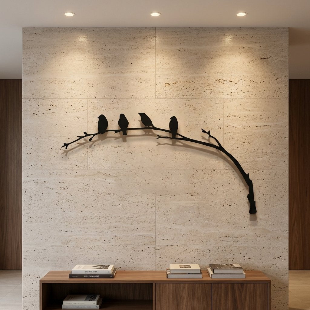 Birds on a Curved Branch metal wall art – image 1