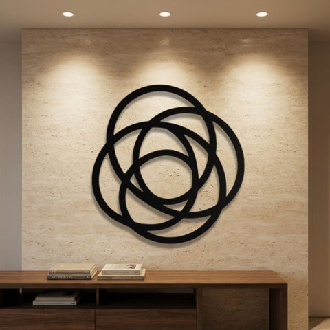 Interlocking Circles Rosette Metal Wall Art – Geometric Wall Sculpture