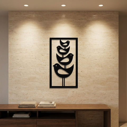 Stacked Birds Panel Metal Wall Art – Mid-Century Animal Wall Decor