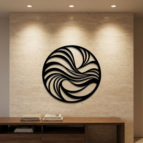 Swirling Wave Circle Metal Wall Art – Abstract Wall Sculpture