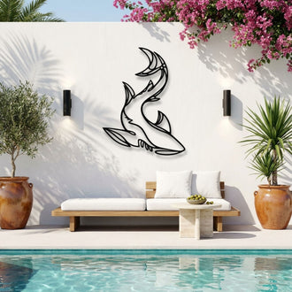 Shark and Crescent Moon Metal Wall Art – Coastal Animal Wall Decor