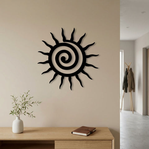 Spiral Sun Metal Wall Art – Boho Celestial Wall Decor