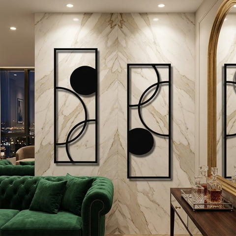 Arcs and Circles Panel Pair Metal Wall Art – Mid-Century Wall Sculpture