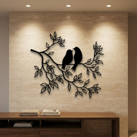 Lovebirds on a Leafy Branch Metal Wall Art – Farmhouse Animal Wall Decor