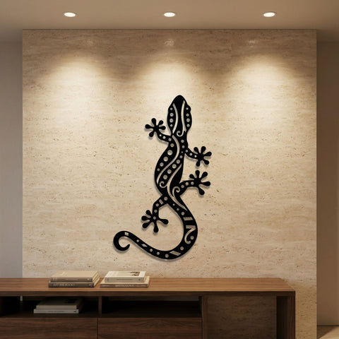 Patterned Gecko Metal Wall Art – Boho Animal Wall Decor