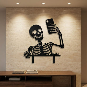 Skeleton Selfie Metal Wall Art – Halloween Wall Decor