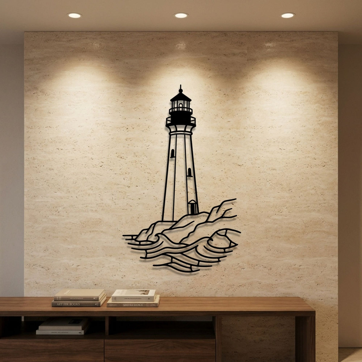 Lighthouse on the Rocks metal wall art – image 1