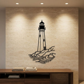 Lighthouse on the Rocks Metal Wall Art – Coastal Wall Decor
