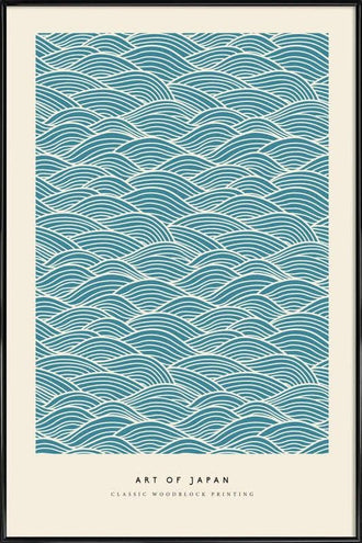 Art of Japan Iconic Woodblock Printing Print – Understated Japanese Wave Pattern Home Art