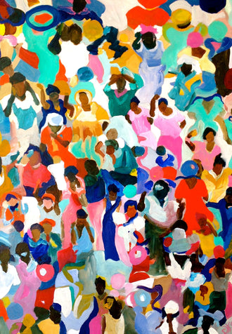 Colorful Expressive Crowd Wall Décor Poster – Contemporary Vibrant People Painting Print
