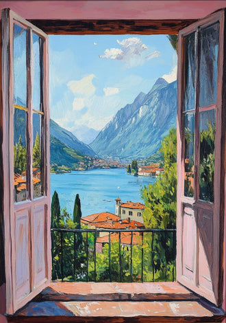 Henri Matisse Inspired Open Window Print, Fauvism Style Mediterranean Scene, Lake Como Patio View Wall Print, Contemporary Art Decor