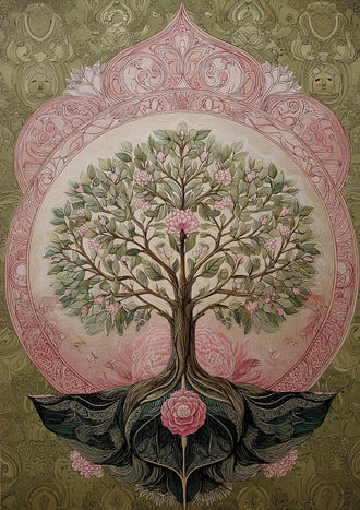 Botanical Tree of Life Wall Décor Poster, Heritage Floral Boho Fine Print, Nature Inspired Garden Decor for Elegant Homes
