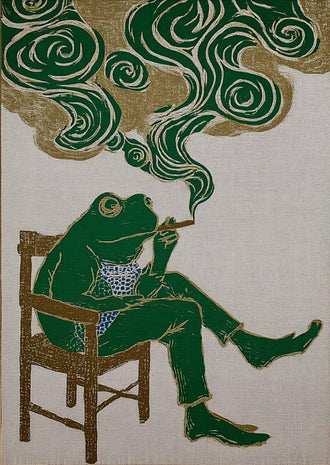 Surreal Frog Smoking Fine Print, Retro Japanese Style Décor Poster, Whimsical Animal Wall Décor, Retro Amphibian Illustration, Funky Home Decor
