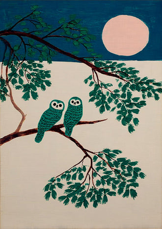 Owl Moon Décor Poster | Japanese Style Bird Art | Minimal Night Nature Print