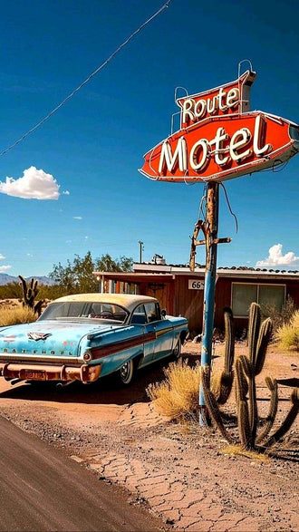 Route Motel Heritage Car Print – Retro Americana Wall Print
