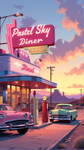 Pastel Sky Diner Retro Diner Heritage Home Art Wall Poster