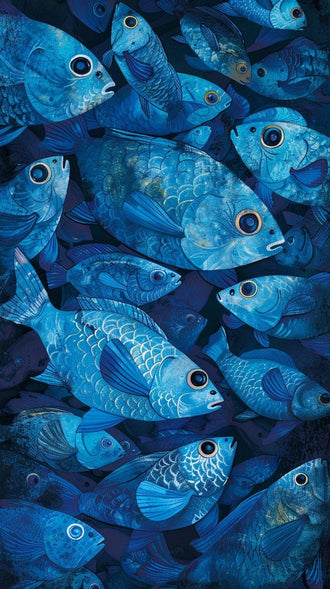 Aesthetic Blue Fish Illustration Décor Poster, Ocean Inspired Home Wall Poster