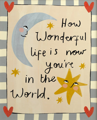 How Wonderful Life Is Now You're In The World Wall Poster, Colorful Hand Drawn Blue Art, Above Bed Decor, New Baby Gift, Boy Nursery