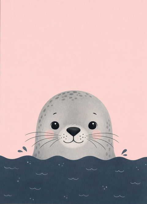 Minimal Seal Nursery Wall Poster, Coastal Ocean Baby Décor Print, Sleek Beach Nursery Decor