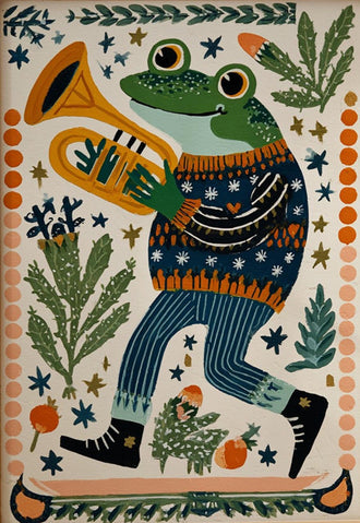 Funny Frog Playing Tuba Wall Print | Cute Animal Music Art for Nursery or Kids Room | Playroom Decor & Baby Gift