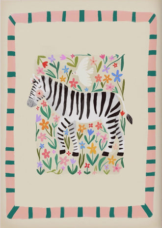 Colorful Zara Zebra Illustration, Jungle Animal Kids Nursery Wall Print Art