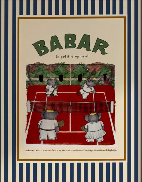 Babar the Elephant Tennis Nursery Illustration Retro Kids Decor Gender Neutral Baby Wall Décor Poster Décor Print
