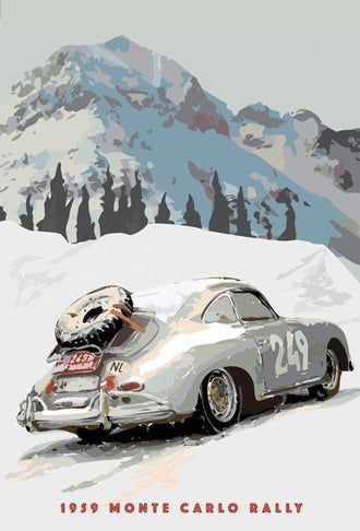 1959 Monte Carlo Rally Print – Retro Porsche Snowy Landscape Wall Décor