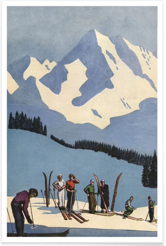 Nostalgic Skiing Scene Wall Print Décor Poster – Retro Winter Sports Print for Home Decor
