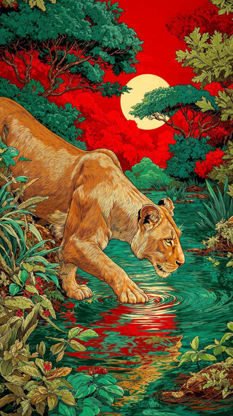 Lioness in Jungle Aesthetic Wall Print Poster Print