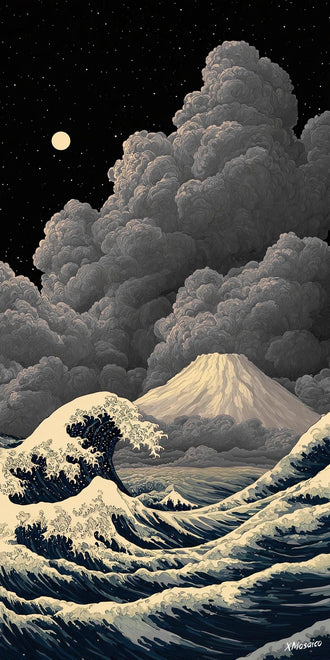 XMosaico Wave and Mountain Aesthetic Wall Décor Poster